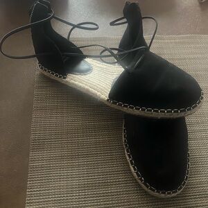 Eileen Fisher Black Lace-Up Espadrille Sandals
